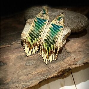 Handmade seed bead fringe earrings